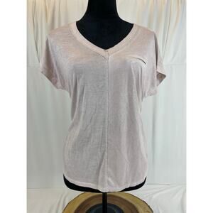 Flora Ashley Metallic V-Neck Top Sparkle Sequin Pink Tee S Italy